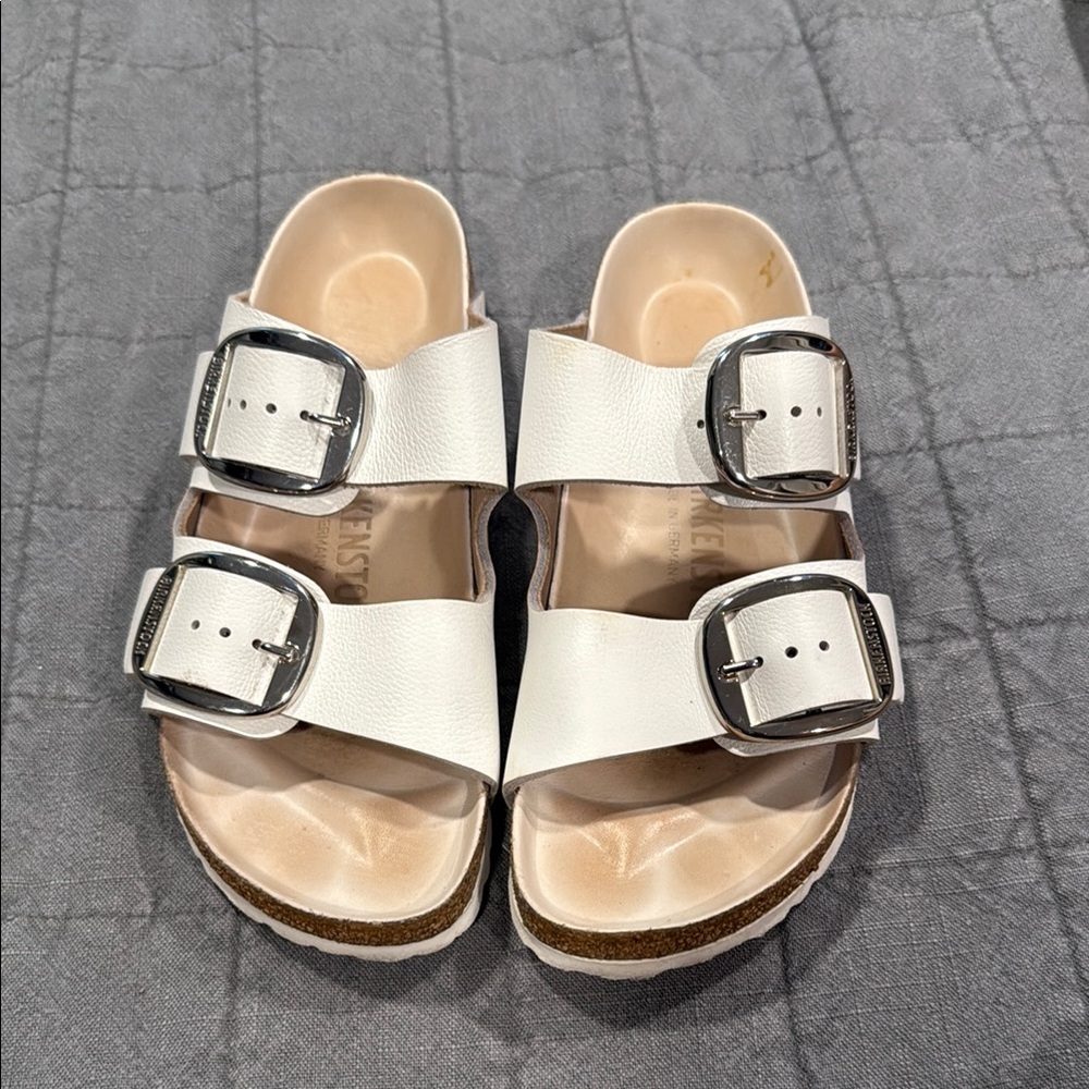 Birkenstock Women’s Arizona Big Buckle - White Leather with Silver Hardware